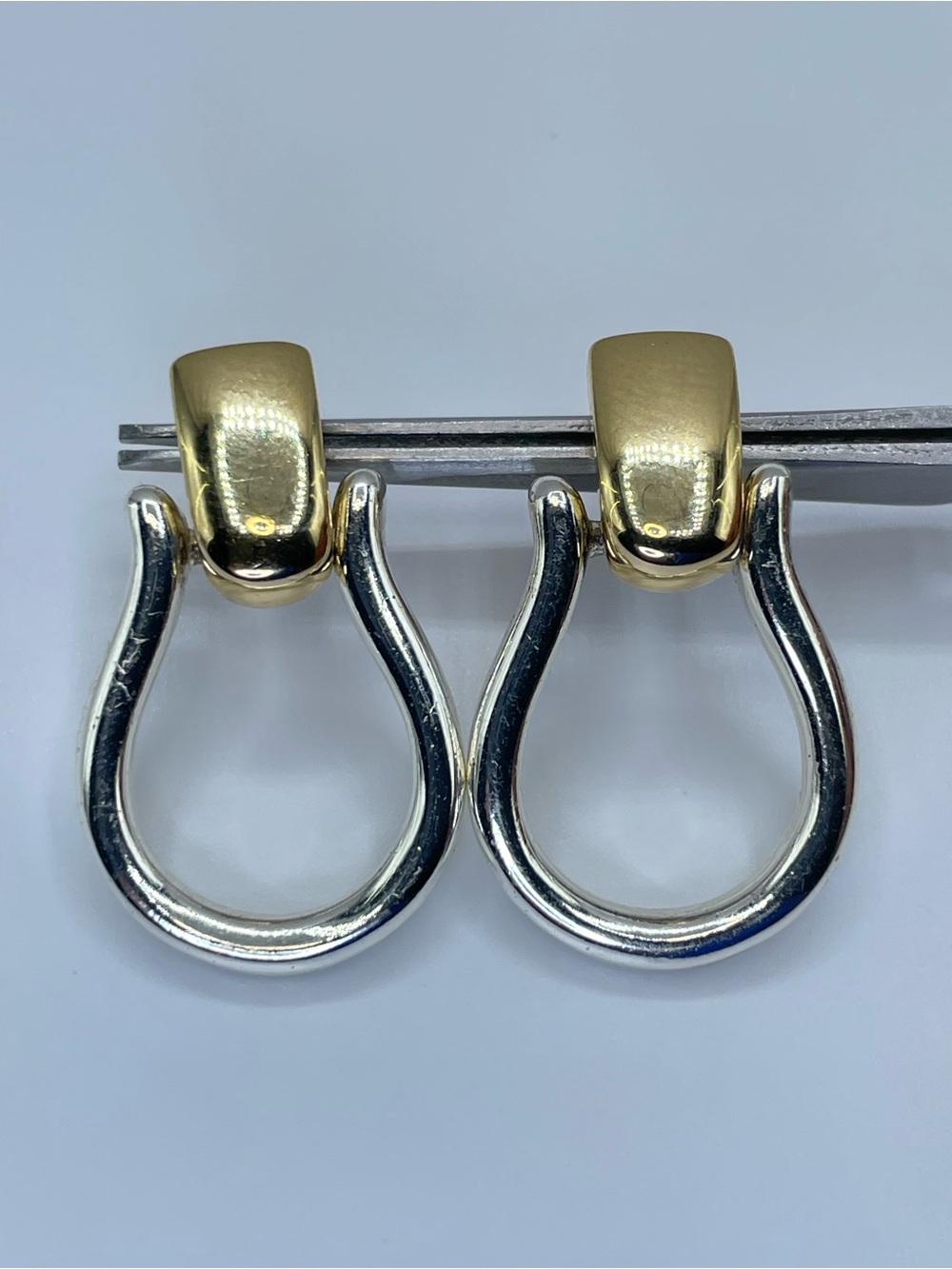 Gold & Silver Tone Modern Open Teardrop Stud Earrings Geometric Dangle